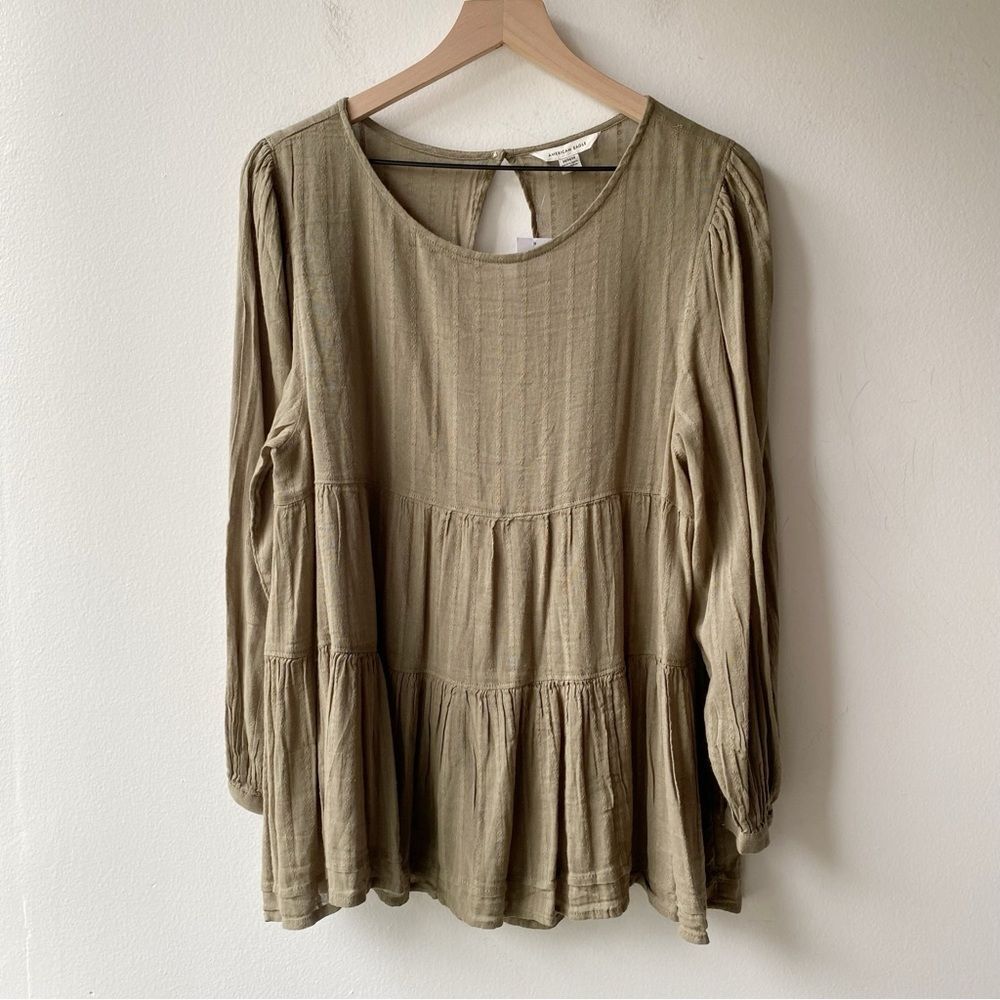 american eagle green tiered peasant top size m medium
